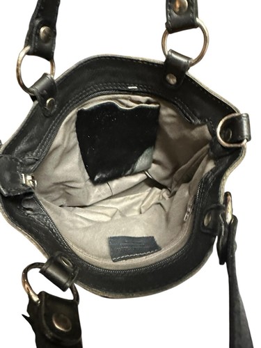 Maurizio Taiuti leather handbag cowhide Black Italy Italian 9" x 10" top handles - Picture 10 of 23