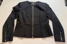 Designer Work Blazer, Black Gold Tone Zippers Career Professional Ted Baker Sz 4