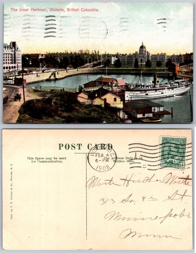 Innenhafen Boote Gebäude Victoria BC Kanada Postkarte