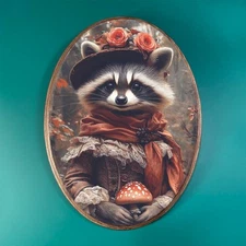 VICTORIAN LADY RACCOON WOODEN DECOR, Cottagecore Wood Plaque, Fantasy Animal Art