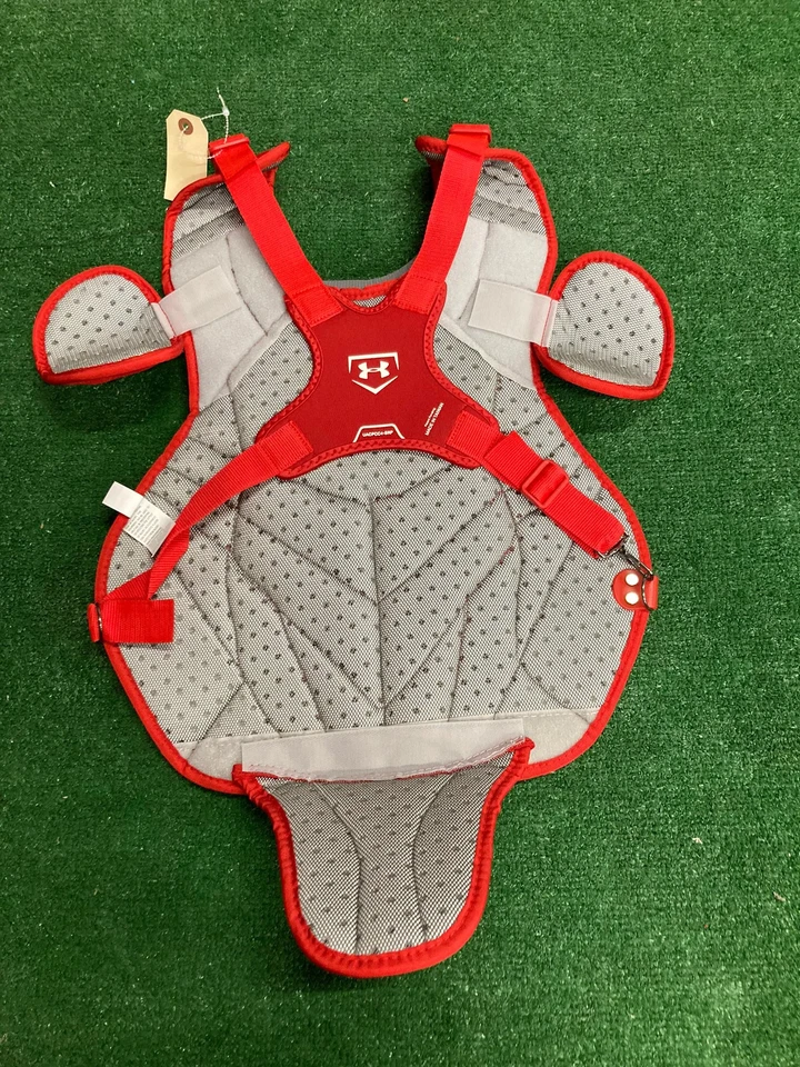 Nuevo protector de pecho Under Armour Pro 4 Catcher para adultos 16,5" | rojo y gris Foto 3 de 4
