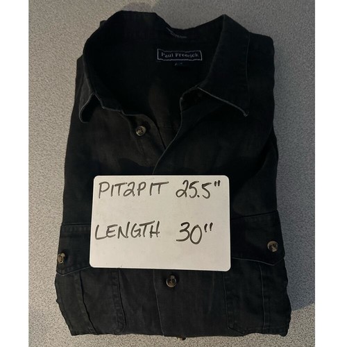 Paul Frederick | XL 100% Linen Button Up Shirt Black Roll Tab Sleeve sustainable - Picture 6 of 6