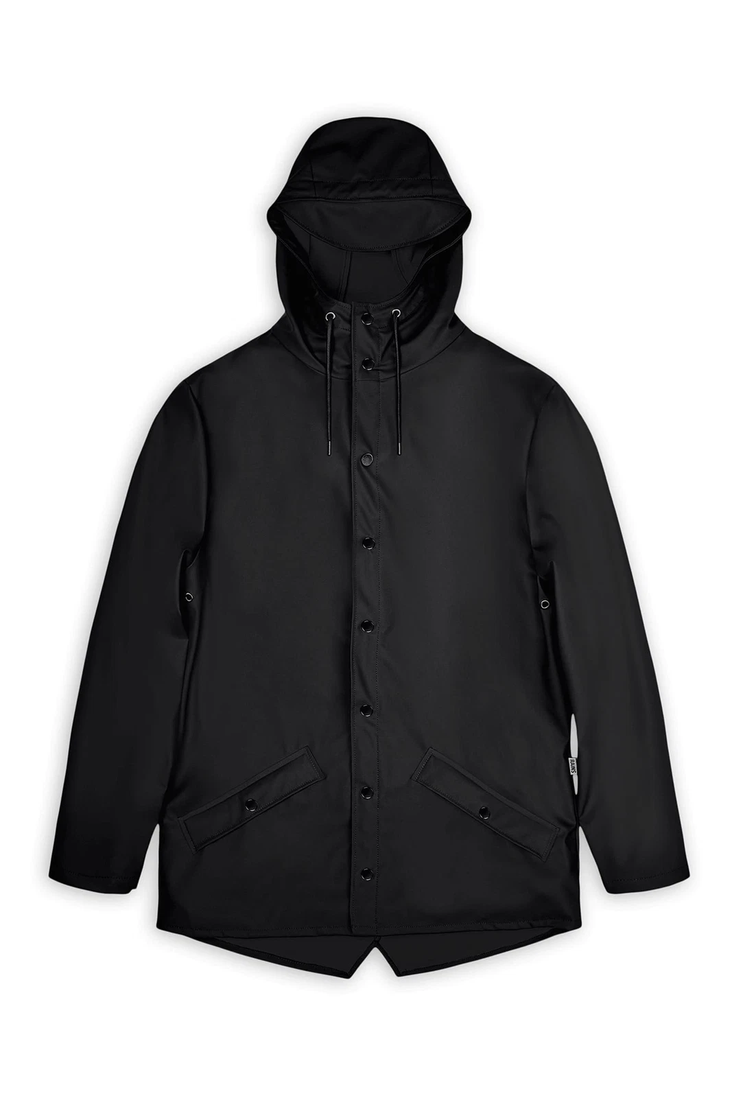 Rains Water Resistant Rain Jacket Size Medium Black Drawstring Hooded Unisex