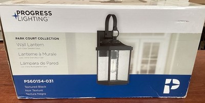 Progress Park Court 1-Light 19'' Textured Black Outdoor Wall Lantern New B147