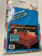 Vtg Carnation Plastics Flannel Back Tablecloth Christmas Holiday 52x70 