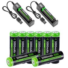 2-10 Pack Rechargeable Tipped Battery 3000mAh with USB Charger