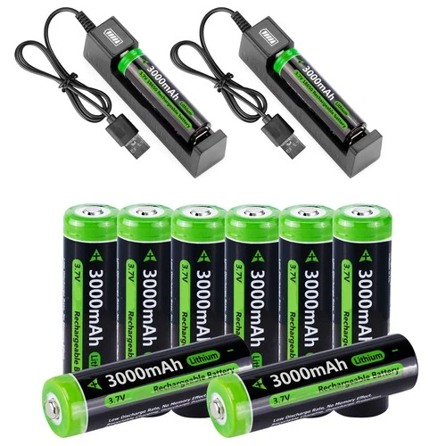 2-10 Pack Rechargeable Tipped Battery 3000mAh / USB Charger