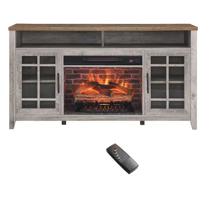 55 In. Farmhouse Wooden TV Stand with Electric Fireplace KD Inserts Heater and 2