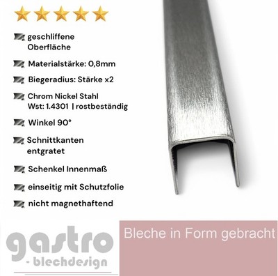 Edelstahl U Profil Einfassprofil U Blech 0,8mm k240 SCHENKEL INNENMAß Sondermaß