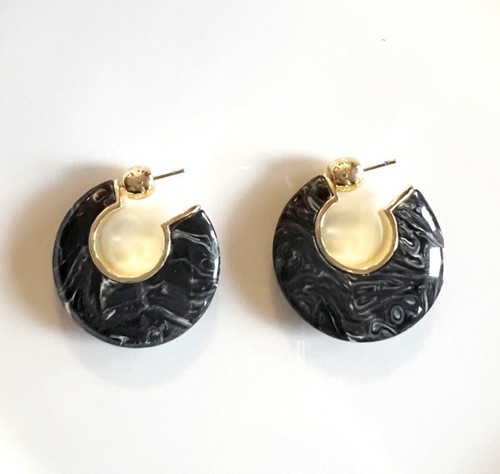 GORJANA 18K Gold Plated Black Paseo Marble Arc Hoop Earrings MSRP $85 - Picture 3 of 5