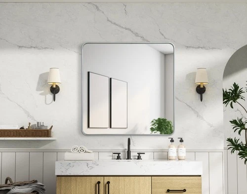 Elegant Decor Contour Metal Rectangle Mirror 36X36" Silver - Picture 2 of 7