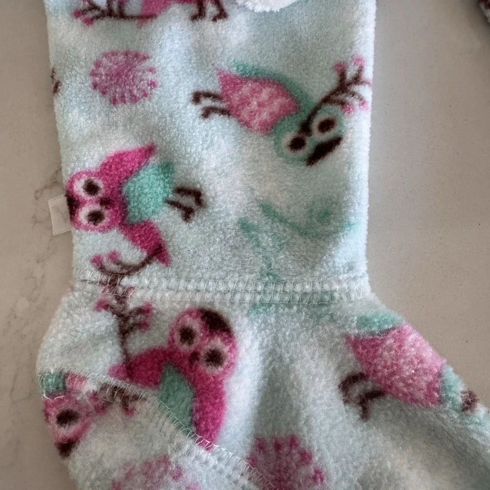 American Girl Fleece Rainboot Liner Insert Girls S (8-9y) Light Blue Pink Owls - Image 3 of 4
