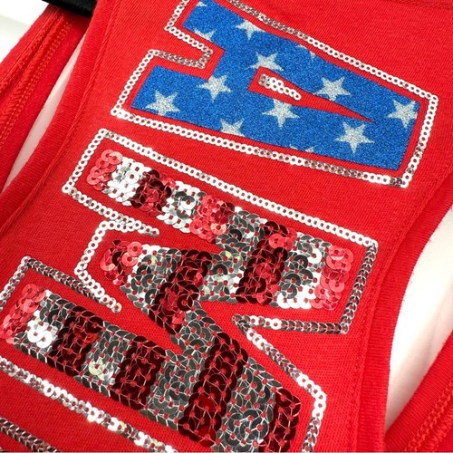 PINK Victoria's Secret Red Sequin America Tank Top Size M Bling - Picture 3 of 9