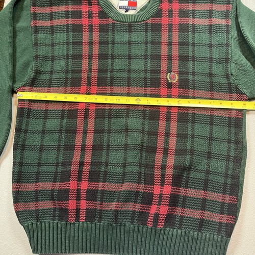 Vtg Y2K Tommy Hilfiger Mens Large Crest Plaid AOP Knit Grandpa Sweater preppy - Picture 8 of 10