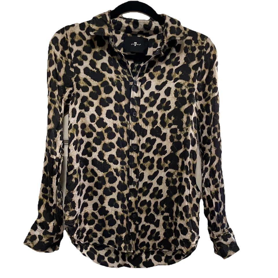 Camisa 7 PARA TODA LA HUMANIDAD Estampado Guepardo Mezcla Seda Manga Larga Abotonada Talla S Foto 4 de 4