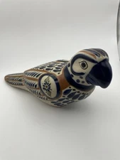 Tonala Mexican Pottery Bird Large Parrot  Folk Art Figurine Signed Vintage