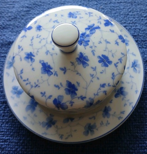 Alt Arzberg BLAUBLÜTE Butterdose kleine runde Butterschale Deckel Schreibschrift
