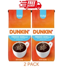 2 PACK Dunkin French Vanilla Artificially Flavored Coffee Ground Coffee12 Oz Bag