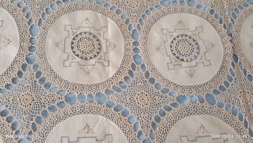 Coperta Copriletto Cotone Lino E Uncinetto Nuova Mai Usata Ecru Beige - Foto 2 di 3