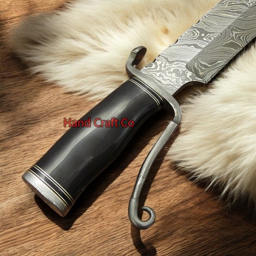 15" Handmade D2 Steel Hunting Bowie Knife with Bull Horn Handle &Leather Sheath - Picture 8 of 12
