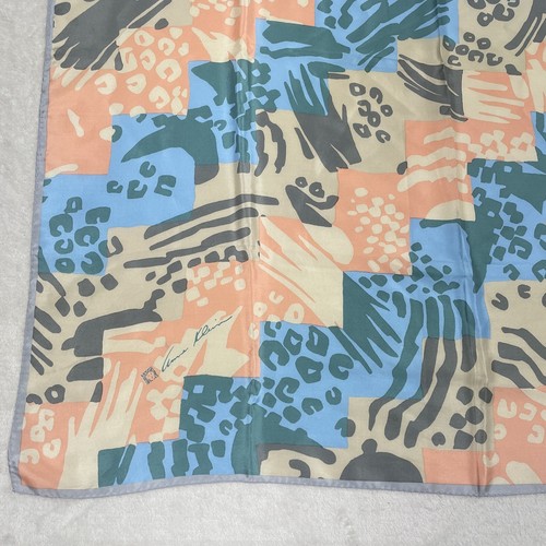 Anne Klein for Vera Scarf 100% Silk Geometric Animal Beige Blue Peach Art 31” - Picture 5 of 13