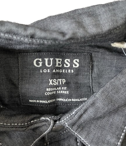Guess L/S Sonny 2 Pocket Black Denim Texture XS Snap Shirt NWT - Picture 5 of 9