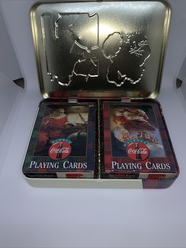 Sealed Decks 1997 Coca-Cola Playing Cards Collector Tin Holiday Santa Nostalgia - Picture 2 of 3