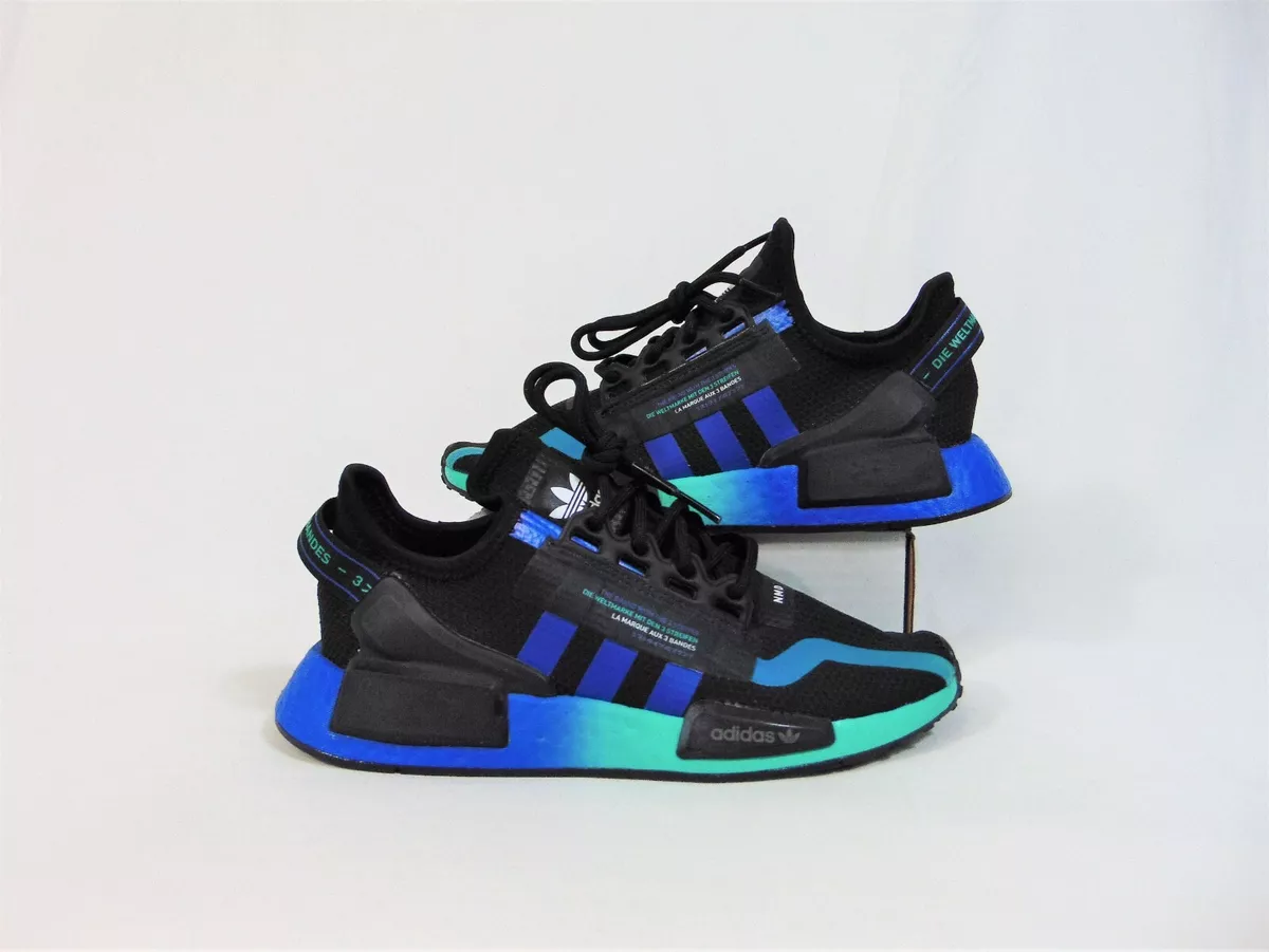 Adidas NMD R1 V2 J Black Blue Training &amp; Running Shoes Sz 5.5 NEW FY9850 | eBay