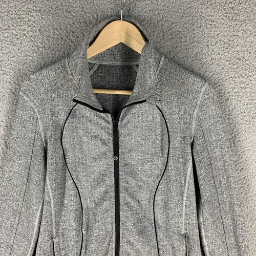 Lululemon Asana Jacket Women 6 Full Zip Gray Herringbone Longline - Picture 3 of 15