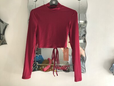 SHEIN SIZE 10 BURGUNDY LONG SLEEVE TOP LACE UP OPEN BACK NEW TAGS