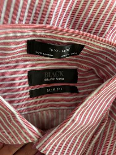 Saks Fifth Avenue Black Label Size 16.5 - 34 / 35 Slim Fit Striped Dress Shirt - Picture 12 of 14