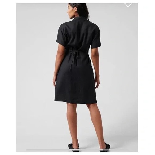 NEW Athleta Womens 2 Playa Wrap Dress Linen Black Pockets Travel Minimalist $119 - Picture 3 of 18