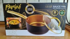 Parini 1.5 Sauce Pan w/Tempered Glass Lid - Golden Chef Cookware 18K Gold - NIB!