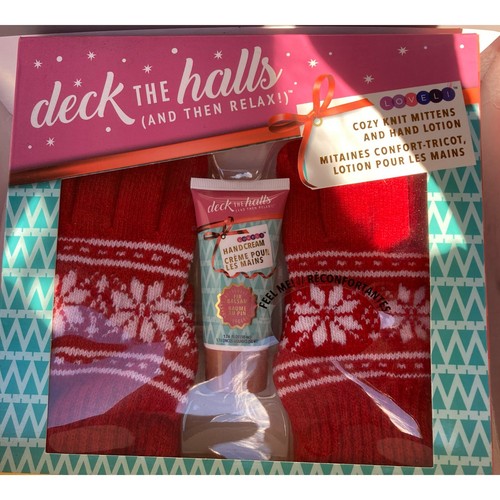 Deck The Halls Guanti a Maglia Accoglienti E Lozione Mani Confezione Regalo Natale Rosso - Foto 3 di 4