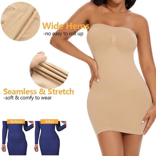Womens Strapless Full Body Shaper Slips Tummy Control Slimming Shapewear Dress - 第 4/18 張圖片