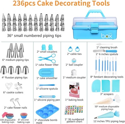 Professional Cake Decorating Tools Supplies Baking 236 Accessories with Storage