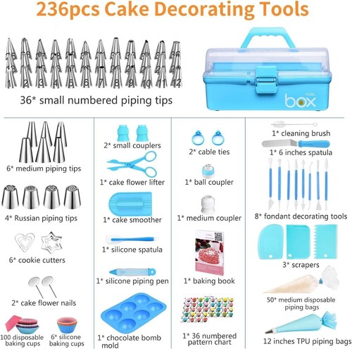 Professional Cake Decorating Tools Supplies Baking 236 Accessories with Storage - Picture 2 of 7