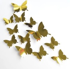 Set Of 12 Gold Mirror 3D Butterfly Wall Sticker Party Decor Butterfly Sticker