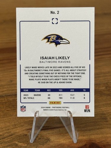 Panini Photogenic Isaiah Likely Blue Parallel 2024/99 Baltimore Ravens - Imagen 2 de 2