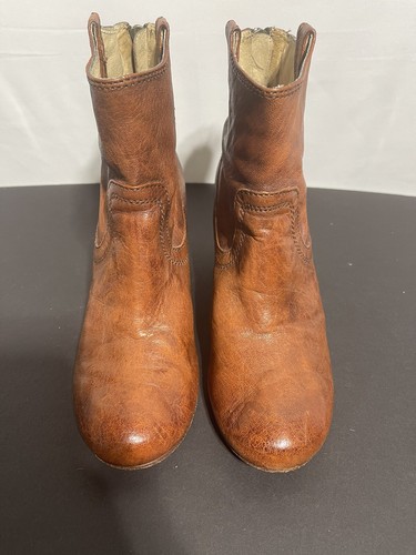 Frye Carson Booties Women Size 7M Hidden Wedge 3470655 Cognac Brown Leather Zip - Picture 2 of 11