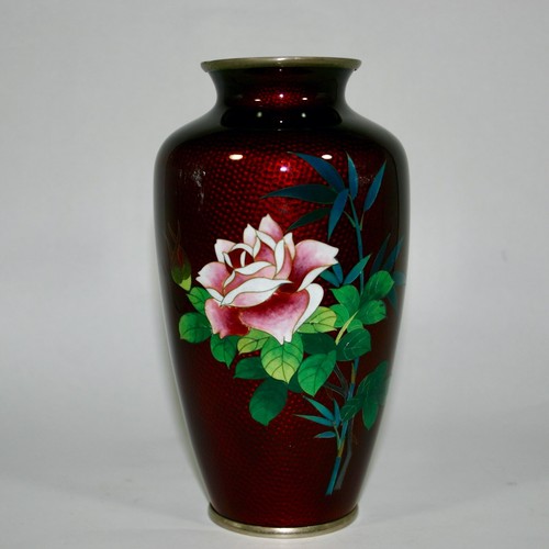 老式日本有线景泰蓝玫瑰设计花瓶非常漂亮 Ebay
