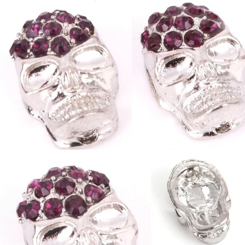 Gemstones Skull Bracelet Connector Charm Beads Purple & silver top hole 20pack - Picture 2 of 2
