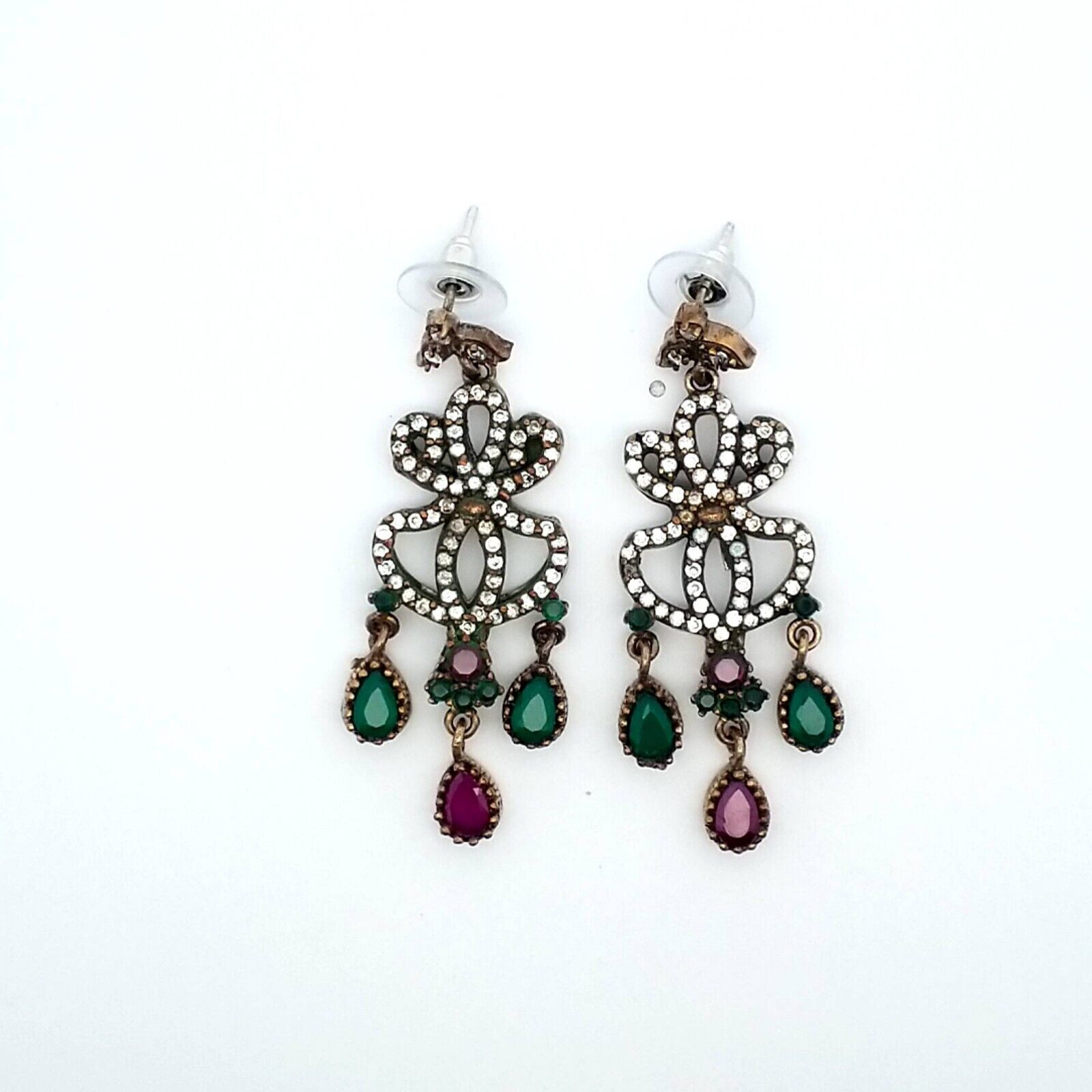 Sterling Silver & Copper Emerald & Ruby Glass Vic… - image 2