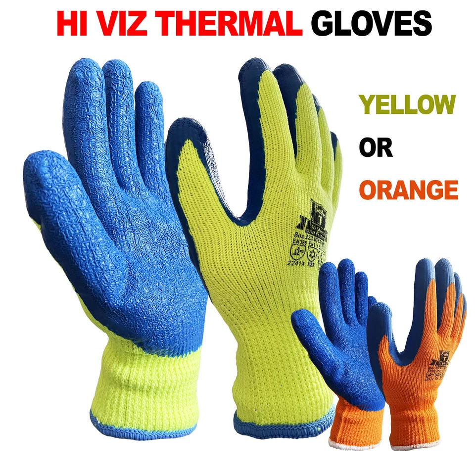 Hi Viz / Vis Thermal Insulated Winter Work Gloves Builders Mens Cold Freezer