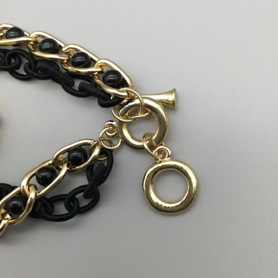 Reloj Strada Mujer 28mm Cristal Tono Dorado Negro Cadena Banda Batería Nueva 8.5" Foto 3 de 4