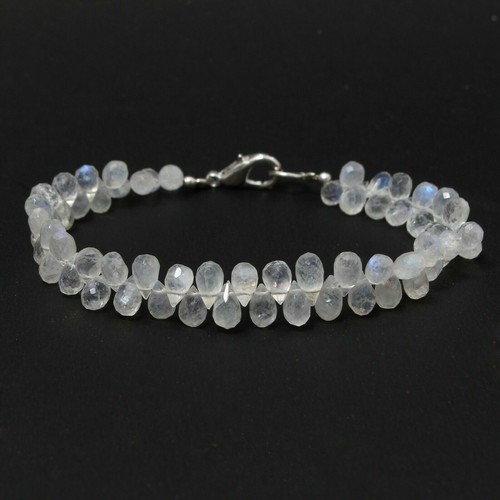 Pulsera de cuentas facetadas de piedra lunar arco iris natural 4x6mm-5x7mm, 6-8 pulgadas - Imagen 4 de 5