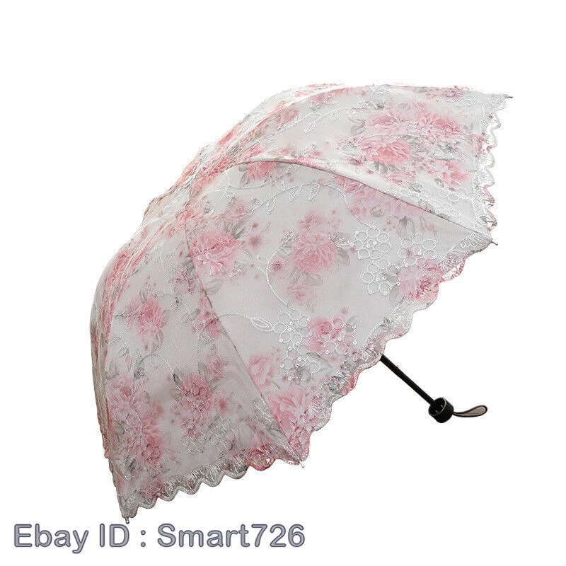 Цветок кружева зонт анти-УФ водонепроницаемый 3 складной вышивка зонтик свадьбы выпускного - Изображение 2 из 4
