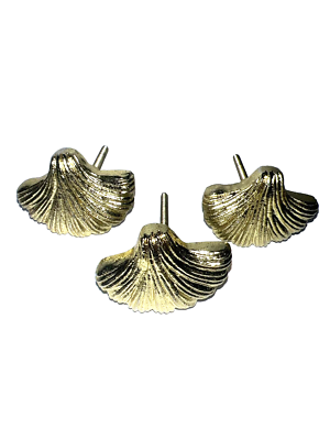 3 Brass Knob Seashell Scallop Shape Verdigris Drawer Pull Nautical 