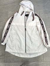 Tommy Hilfiger Woman's White Rain Jacket Wind-Breaker Hooded Size Large