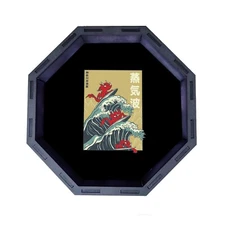 Dragons & Waves Octagon Wooden Dice Tray, Rolling Tray, D&D Tabletop Board Games